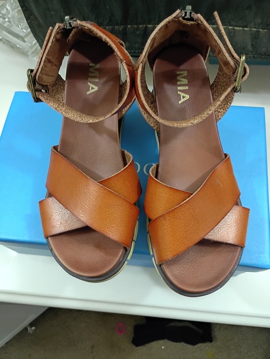 MIA Shoes - MIA Women's Cognac Crisscross Ankle Strap Sandals